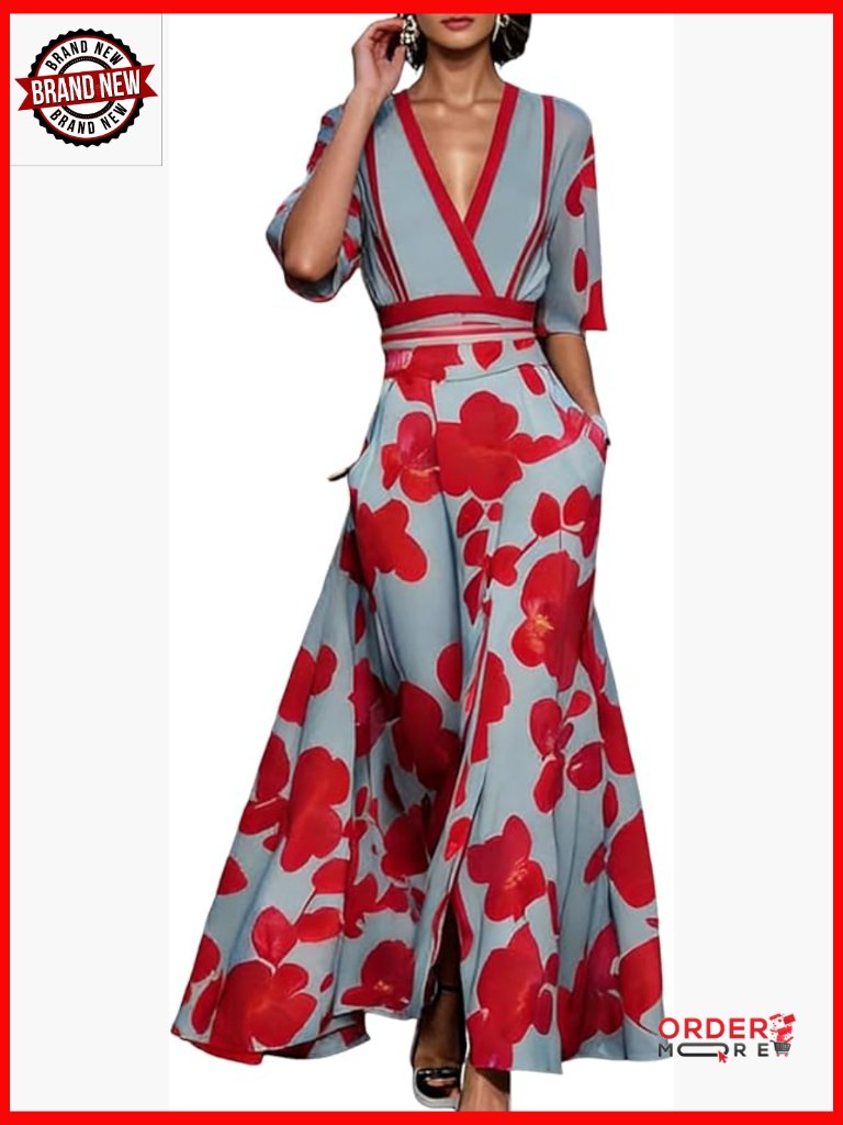 Casual Satin Maxi Dress With Pockets Half Sleeve Boho Wedding Guest Dress